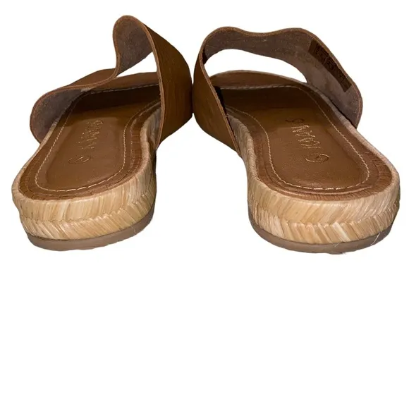 LN Kaanas Tan Embossed Leather Espadrille Slides Sandals - 7