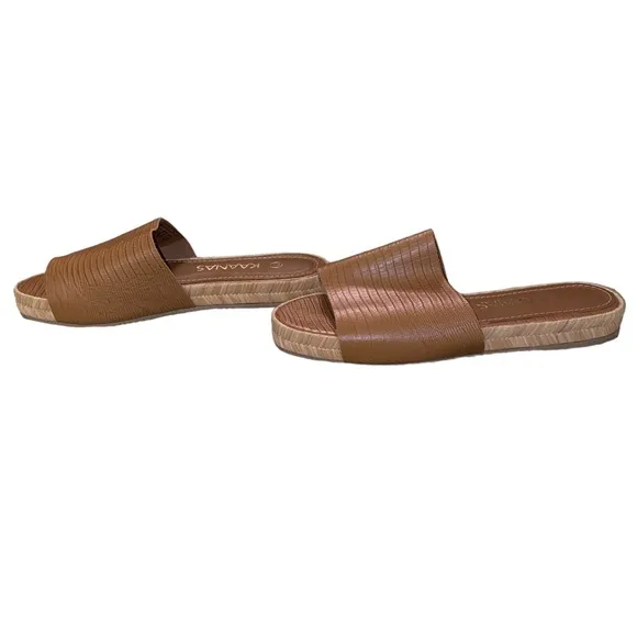 LN Kaanas Tan Embossed Leather Espadrille Slides Sandals - 7