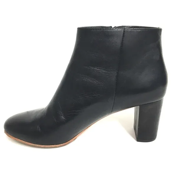 Loeffler Randall Ana-Va Block Heels Side Zip Leather Ankle Boots Black Size 6.5