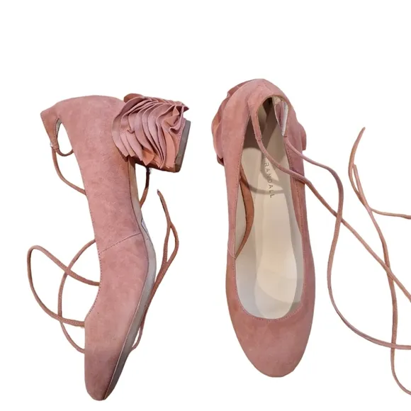 Loeffler Randall Dusty Rose Clea Ruffle Heel Suede Pumps 9