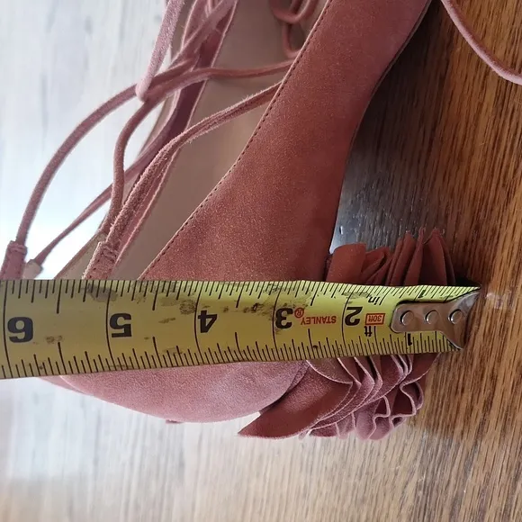 Loeffler Randall Dusty Rose Clea Ruffle Heel Suede Pumps 9
