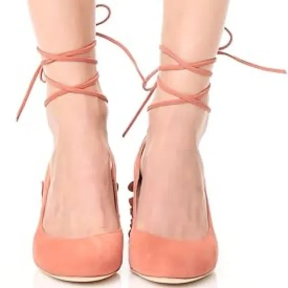 Loeffler Randall Dusty Rose Clea Ruffle Heel Suede Pumps 9