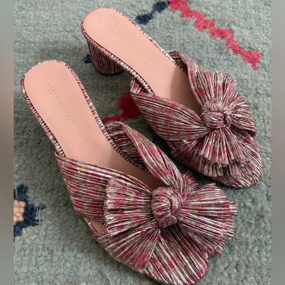 Loeffler Randall Emilia pleated bow heels in pink multicolor floral