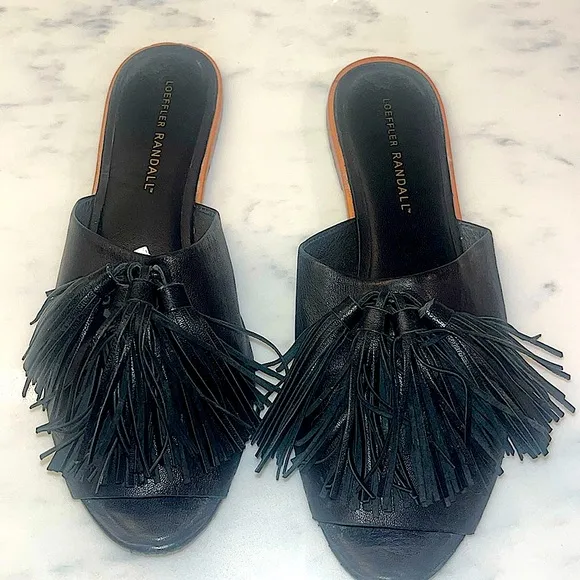 Loeffler Randall “kiki” black leather slides