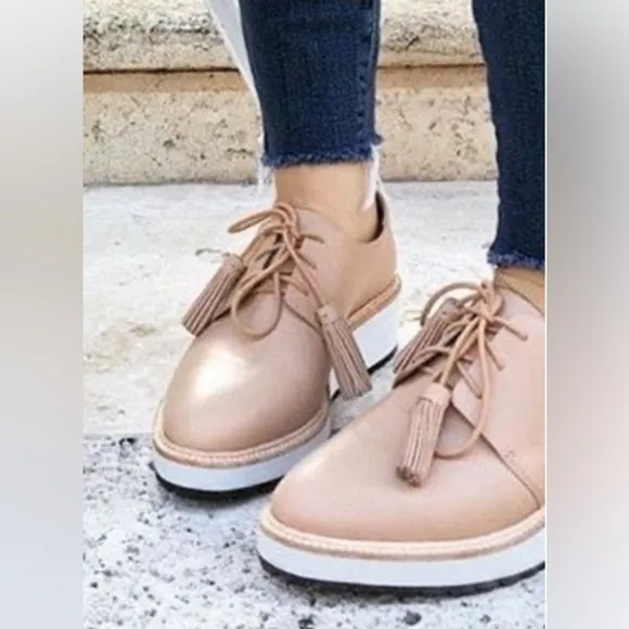 Loeffler Randall Leather Oxfords TAN MIXED SIZE Callie Leather Demi-Wedge Oxford