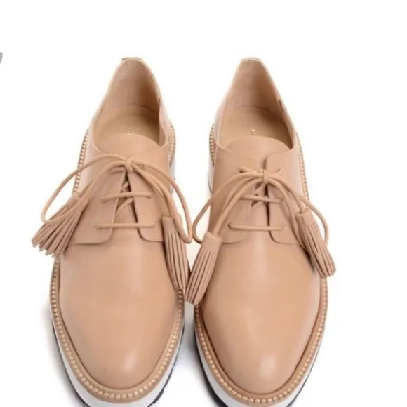 Loeffler Randall Leather Oxfords TAN MIXED SIZE Callie Leather Demi-Wedge Oxford