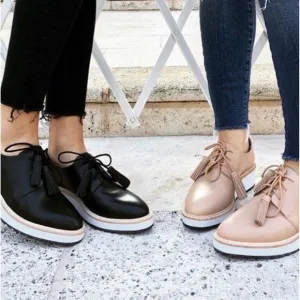 Loeffler Randall Leather Oxfords TAN MIXED SIZE Callie Leather Demi-Wedge Oxford