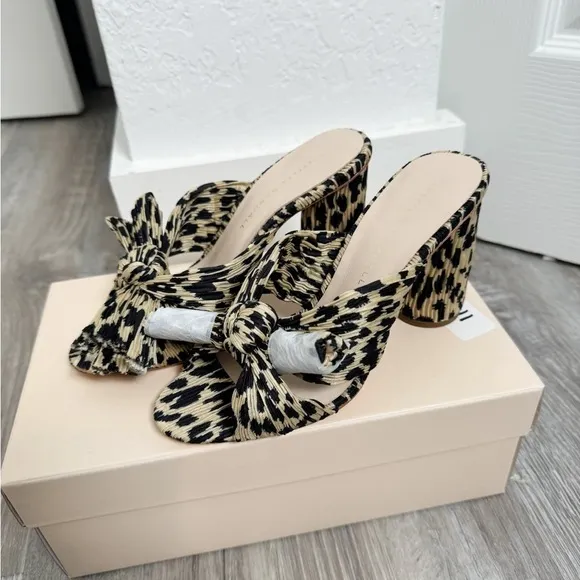 LOEFFLER RANDALL Leopard Emilia Pleated Knot Mules