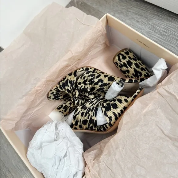 LOEFFLER RANDALL Leopard Emilia Pleated Knot Mules
