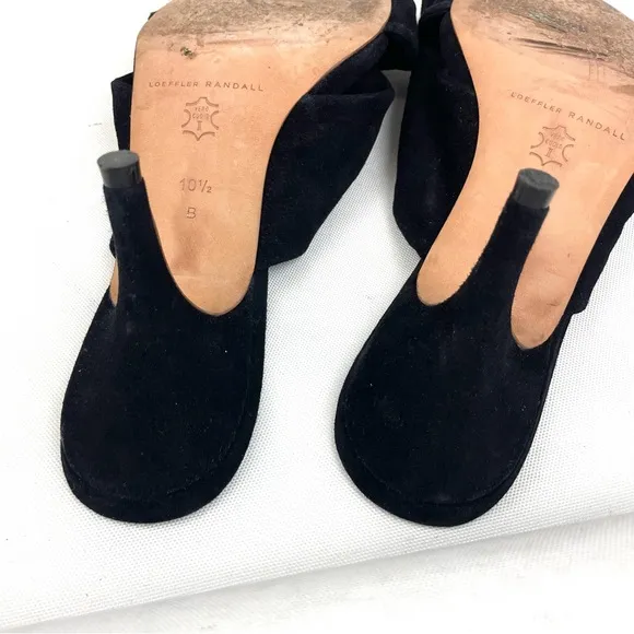Loeffler Randall Luisa Black Suede Leather Bow Detail Open Toe Heels 10.5