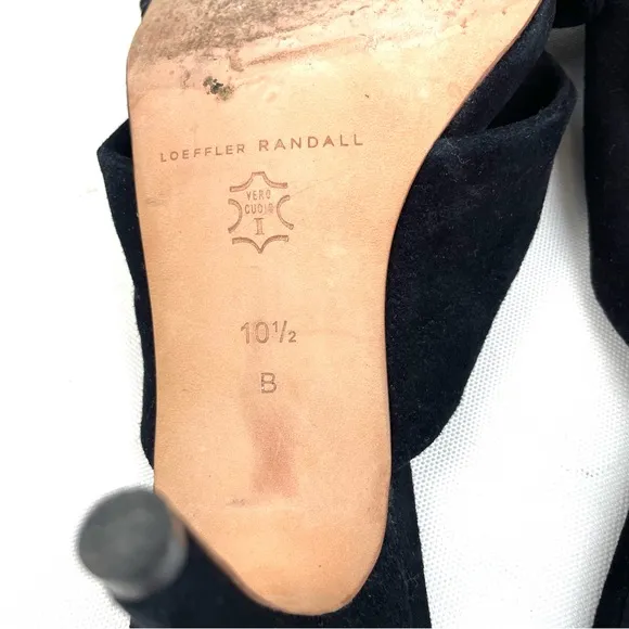 Loeffler Randall Luisa Black Suede Leather Bow Detail Open Toe Heels 10.5