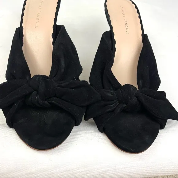 Loeffler Randall Luisa Black Suede Leather Bow Detail Open Toe Heels 10.5