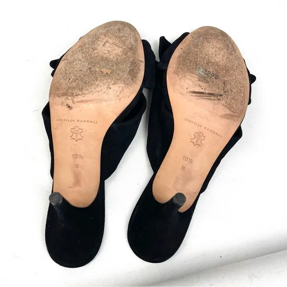Loeffler Randall Luisa Black Suede Leather Bow Detail Open Toe Heels 10.5