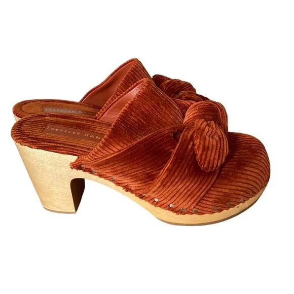 Loeffler Randall Neko Rust Corduroy Stud Clogs Wooden size 6