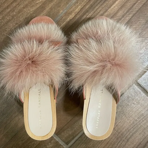 Loeffler Randall Phillips Fox Fur Mule Clog Suede Pink Mauve 35 5 4.5 NEW