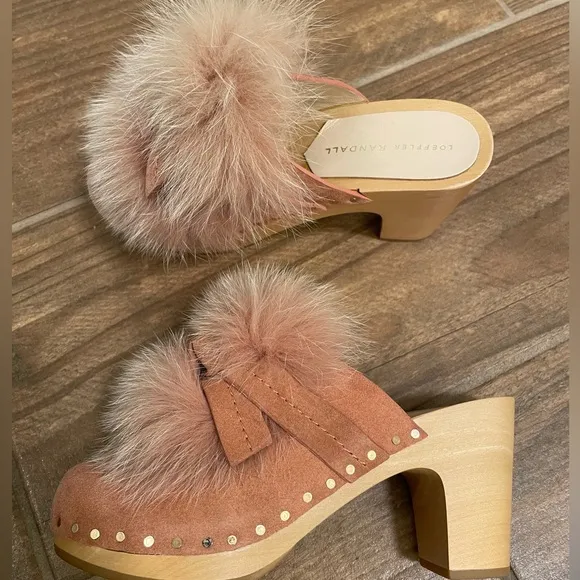 Loeffler Randall Phillips Fox Fur Mule Clog Suede Pink Mauve 35 5 4.5 NEW