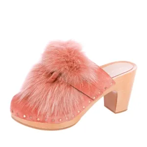 Loeffler Randall Phillips Fox Fur Mule Clog Suede Pink Mauve 35 5 4.5 NEW