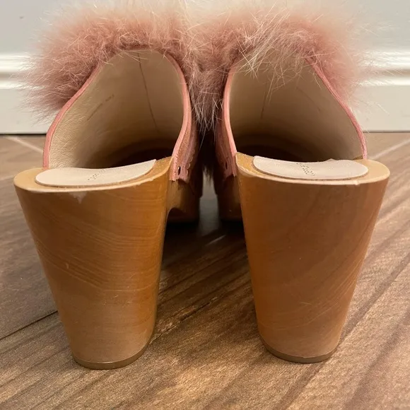 Loeffler Randall Phillips Fox Fur Mule Clog Suede Pink Mauve 35 5 4.5 NEW