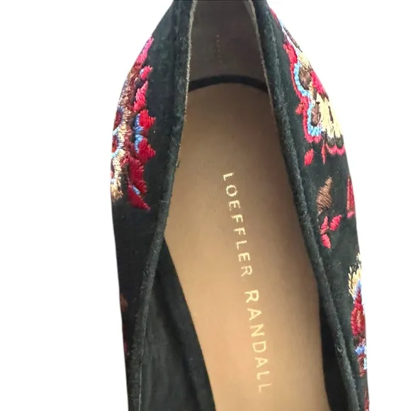 Loeffler Randall Sydnee Black Floral Suede Embroidery High Block Heel Pumps Sz 6