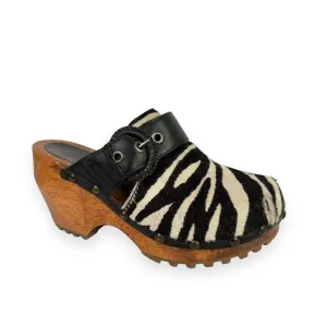 London Underground Clogs Calf Hair Zebra Print Slip On Mules EU 35 US 4-4.5