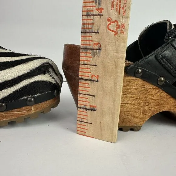 London Underground Clogs Calf Hair Zebra Print Slip On Mules EU 35 US 4-4.5