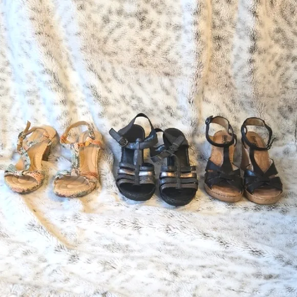 LOT Of 3 Pairs Womens BORN Comfort Heels Open Toe Platform Sandals Size 7