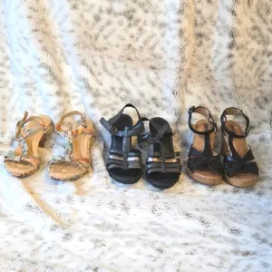 LOT Of 3 Pairs Womens BORN Comfort Heels Open Toe Platform Sandals Size 7
