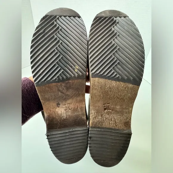 Lotta from Stockholm low peep toe taupe clogs wooden sandals shoes 37