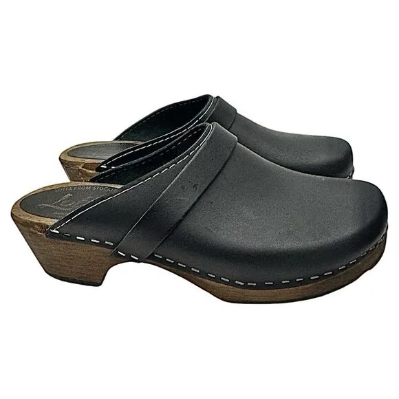 Lotta Women’s Classic Clog in Black with Brown Base with Strap EU 38 US 7.5 EUC