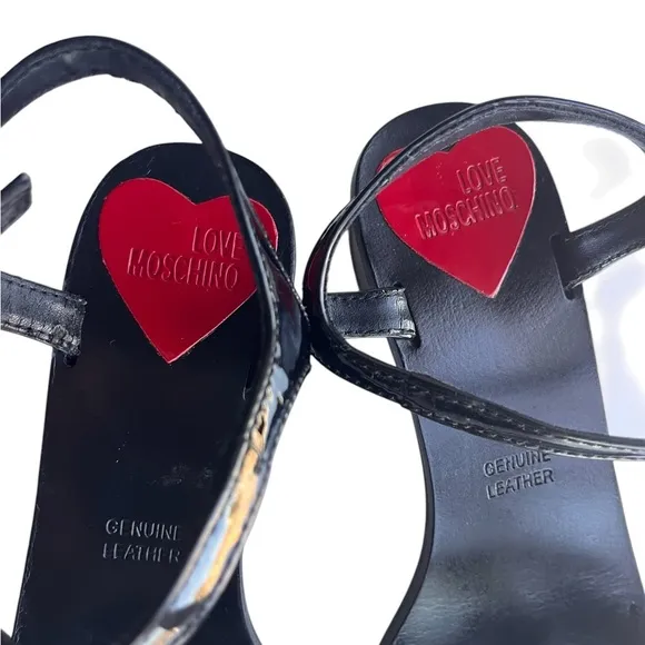 Love moschino heart block heels leather size 5.5