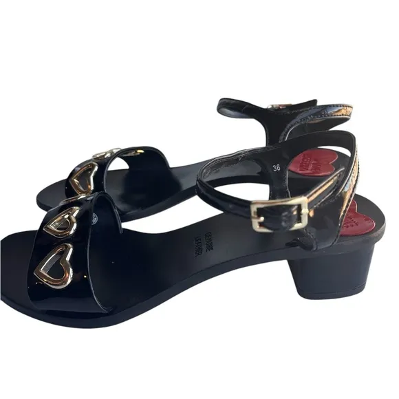 Love moschino heart block heels leather size 5.5