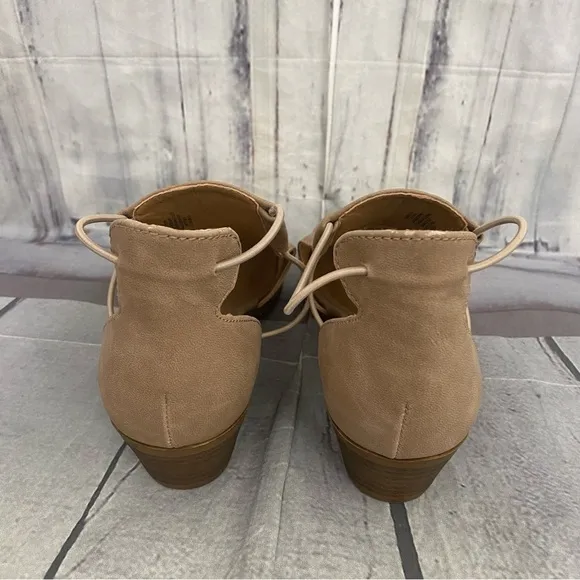 Lucky Brand Big Girl Size 5M 5 Brown Leather Slip On Heels Open Toe Tan Beige