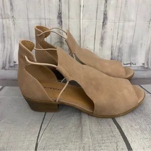 Lucky Brand Big Girl Size 5M 5 Brown Leather Slip On Heels Open Toe Tan Beige