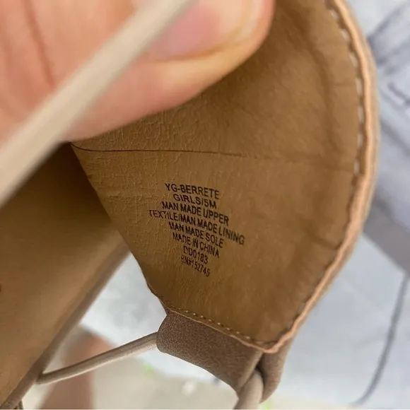 Lucky Brand Big Girl Size 5M 5 Brown Leather Slip On Heels Open Toe Tan Beige