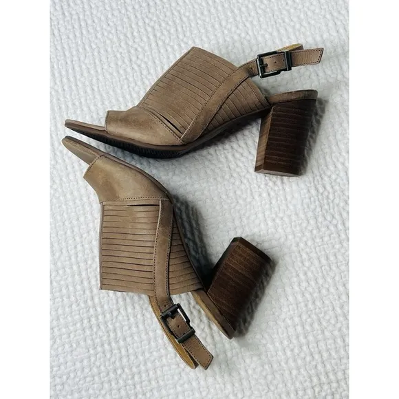 LUCKY BRAND Sling-Back Beige Block Chunky Boho Bohemian Hippie Open Toe Heels 7M
