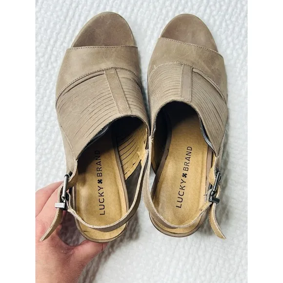 LUCKY BRAND Sling-Back Beige Block Chunky Boho Bohemian Hippie Open Toe Heels 7M