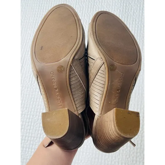 LUCKY BRAND Sling-Back Beige Block Chunky Boho Bohemian Hippie Open Toe Heels 7M