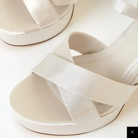 Lulus Selah Champagne Satin Ankle Strap Heels Sz 11