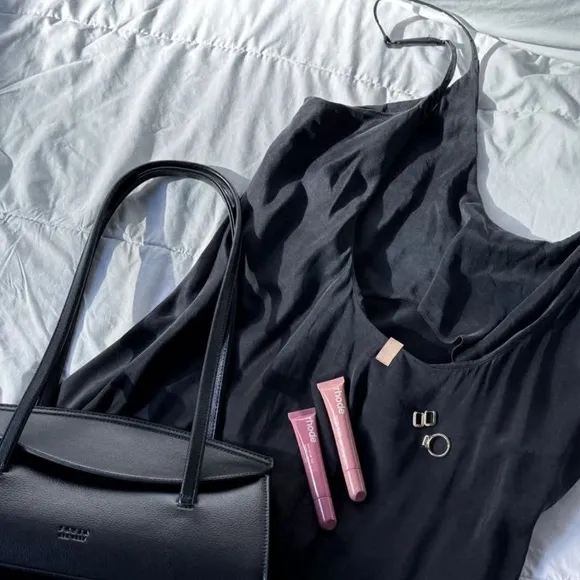 LUNYA BNWT Washable Silk Bias Slip Dress in Immersed Black Size S