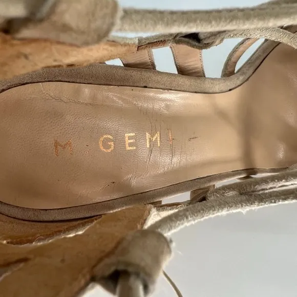 M. GEMI Lace Up Sandal Strappy Suede Leather Chunky Heels Open Toe Size (38.5) 8