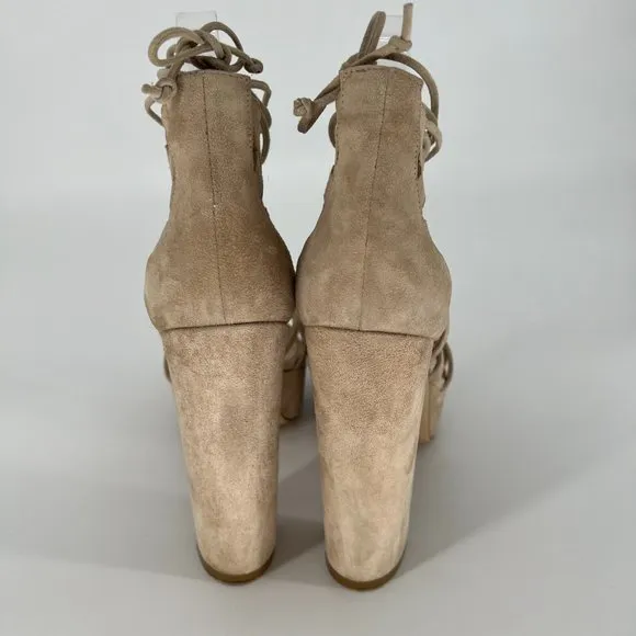 M. GEMI Lace Up Sandal Strappy Suede Leather Chunky Heels Open Toe Size (38.5) 8
