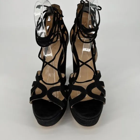 M. GEMI Lace Up Sandal Strappy Suede Leather Chunky Heels Open Toe Size …