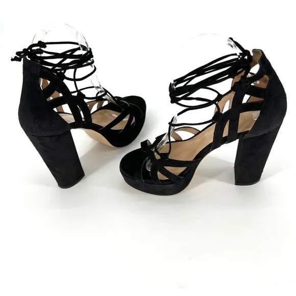 M. GEMI Lace Up Sandal Strappy Suede Leather Chunky Heels Open Toe Size …