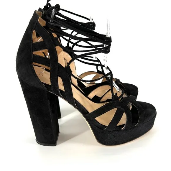 M. GEMI Lace Up Sandal Strappy Suede Leather Chunky Heels Open Toe Size …