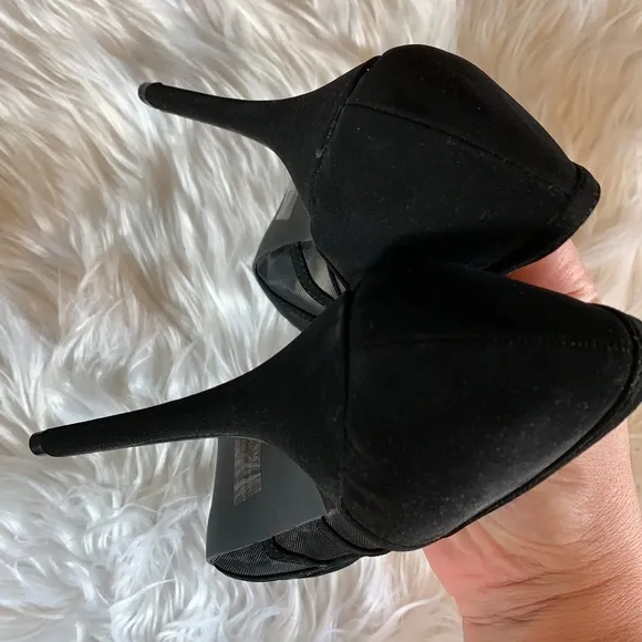 Mack &amp; James Badgley Mischka Black Heels Size 9 Open Toe Lace Stilleto Pumps