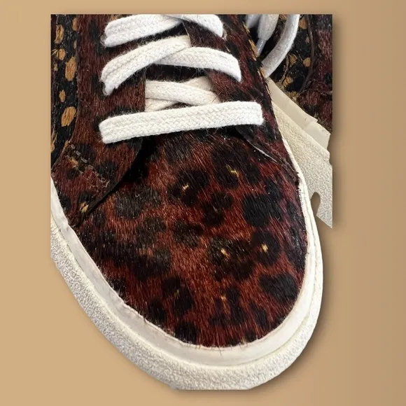 MADEWELL Genuine Calf Hair Sidewalk Low-Top Sneakers in Painted Leopard Size 6.5