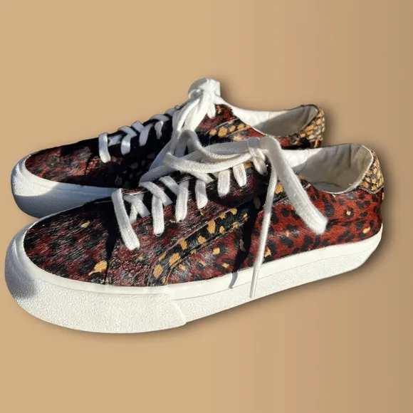 MADEWELL Genuine Calf Hair Sidewalk Low-Top Sneakers in Painted Leopard Size 6.5