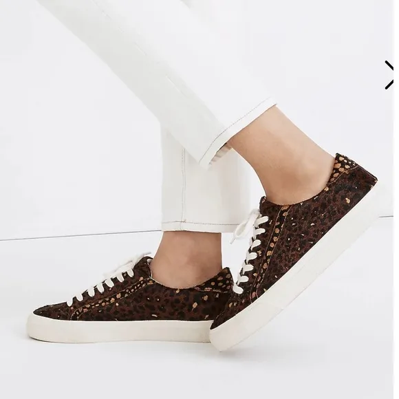 MADEWELL Genuine Calf Hair Sidewalk Low-Top Sneakers in Painted Leopard Size 6.5