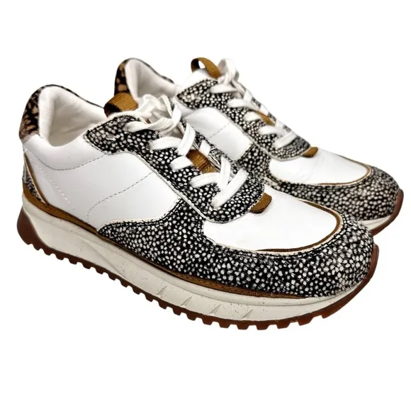 Madewell Kickoff Trainers SZ 6 Sneakers Leather   Calf Hair Olive Grove Multi