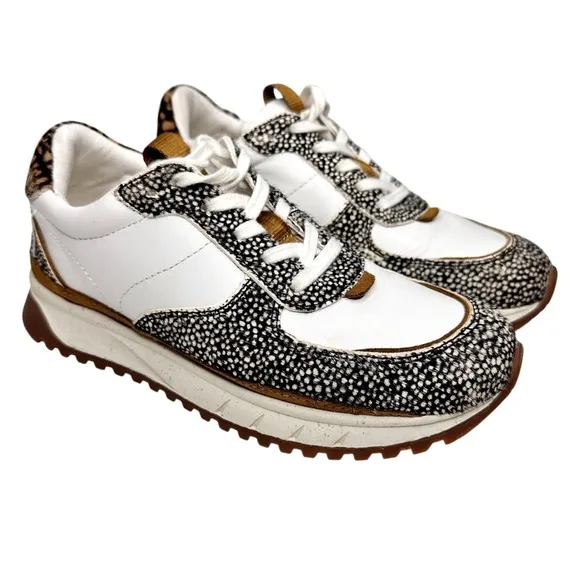Madewell Kickoff Trainers SZ 6 Sneakers Leather   Calf Hair Olive Grove Multi